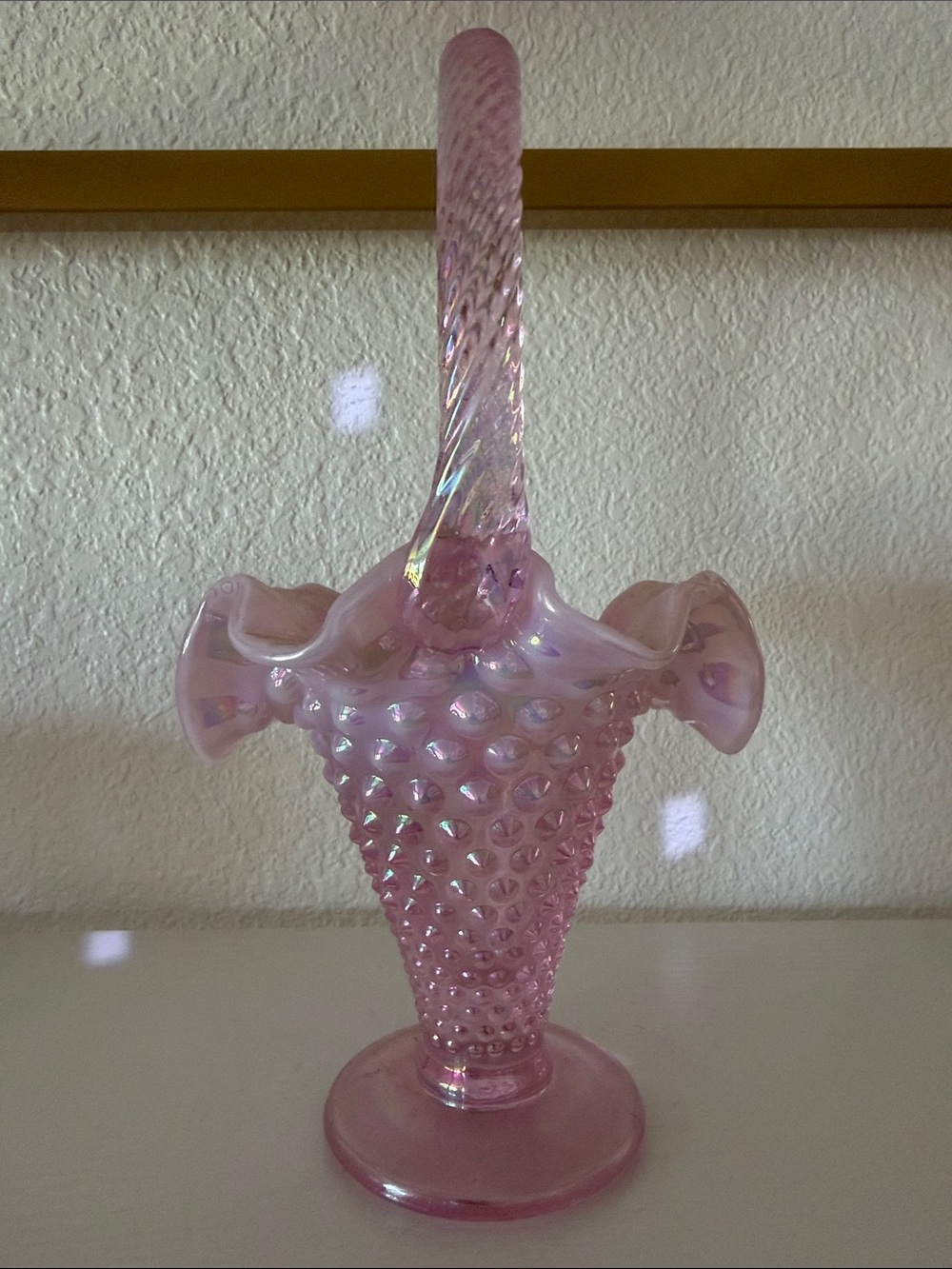 Fenton Pink Hobnail Glass Basket - Decorative Home Art
